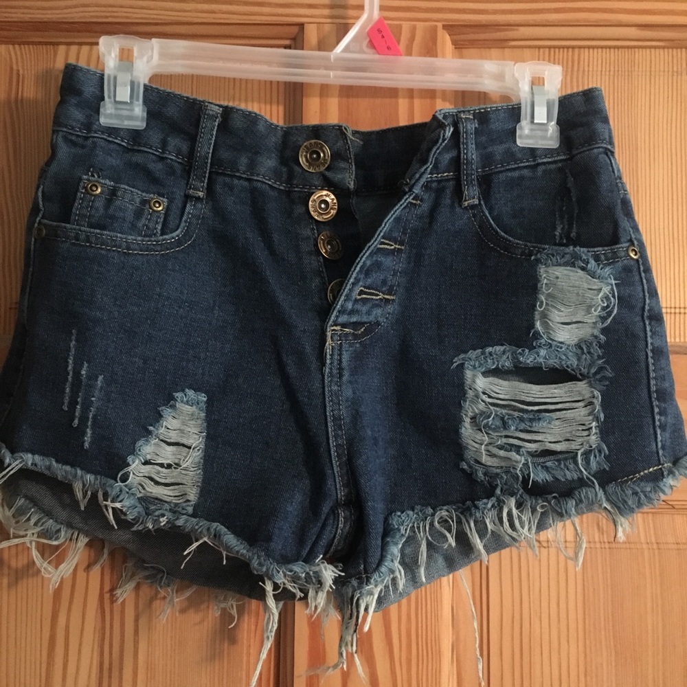 Distressed high waisted jean shorts